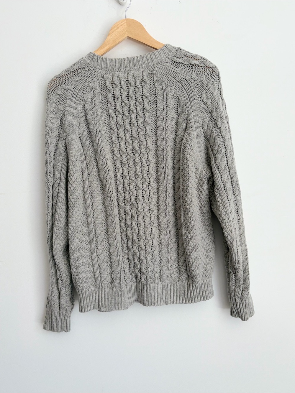 Roots Grey Cotton Blend Fisherman Cable Knit Sweater Academia - Picture 2 of 5